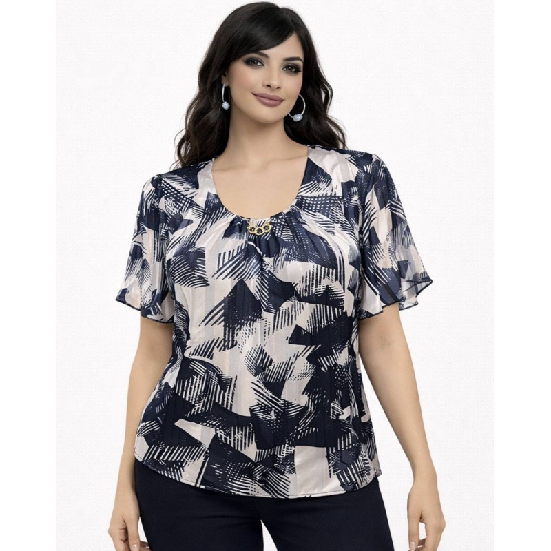 Μπλούζα μπλε εμπριμέ με χρυσές λεπτομέρειες