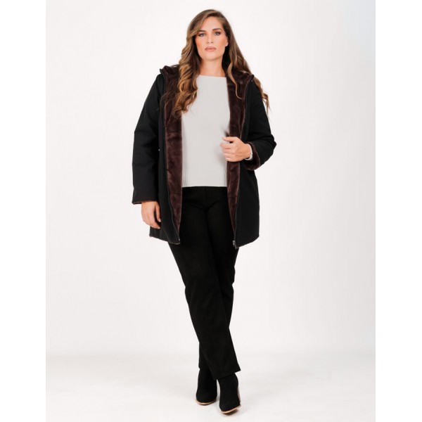 Μπουφάν διπλής όψης μαύρο-καφέ Μεγάλα Μεγέθη