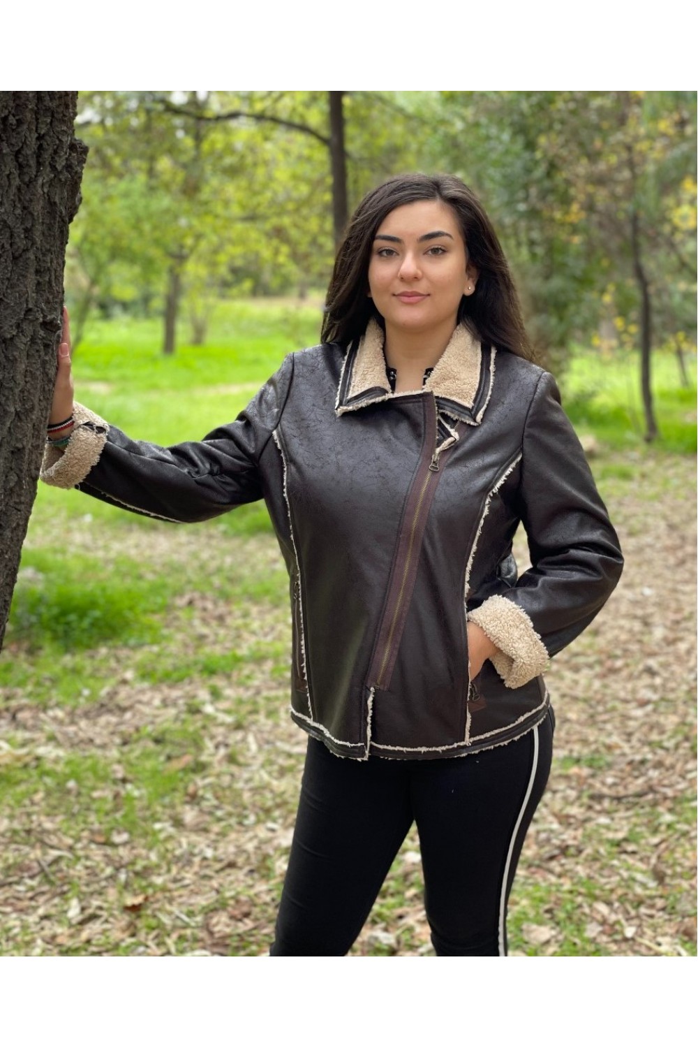 Μουτόν καφέ με φερμουάρ  Πανωφόρια