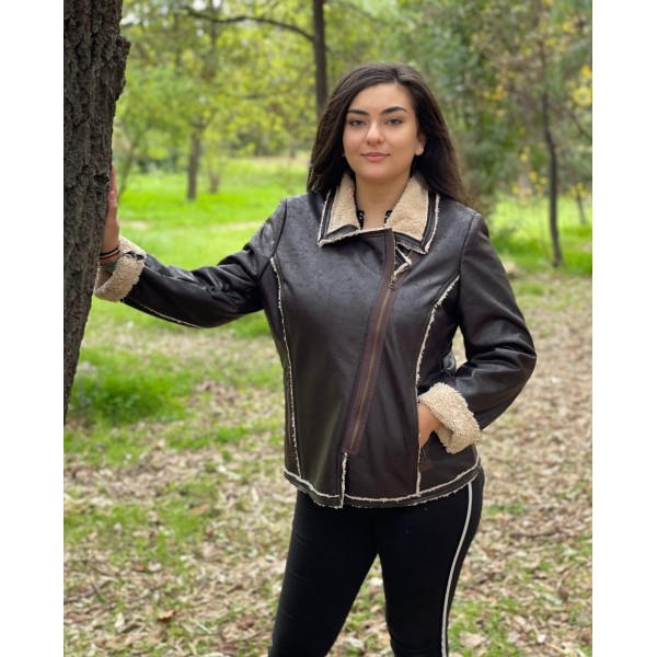 Μουτόν καφέ με φερμουάρ  Πανωφόρια