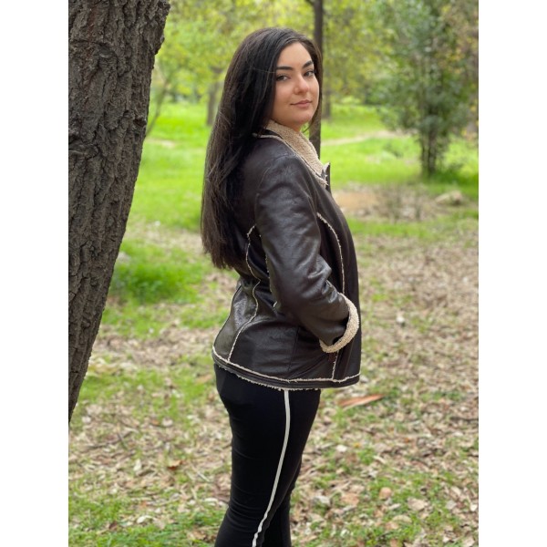 Μουτόν καφέ με φερμουάρ  Πανωφόρια