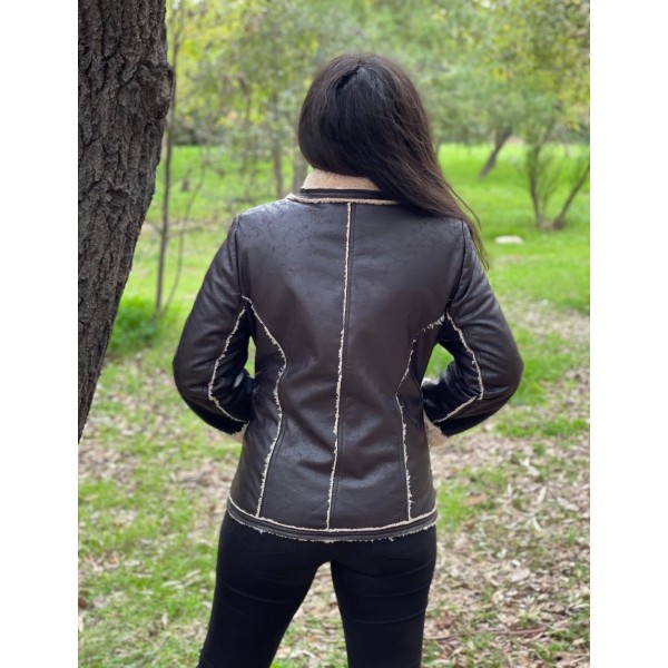 Μουτόν καφέ με φερμουάρ  Πανωφόρια