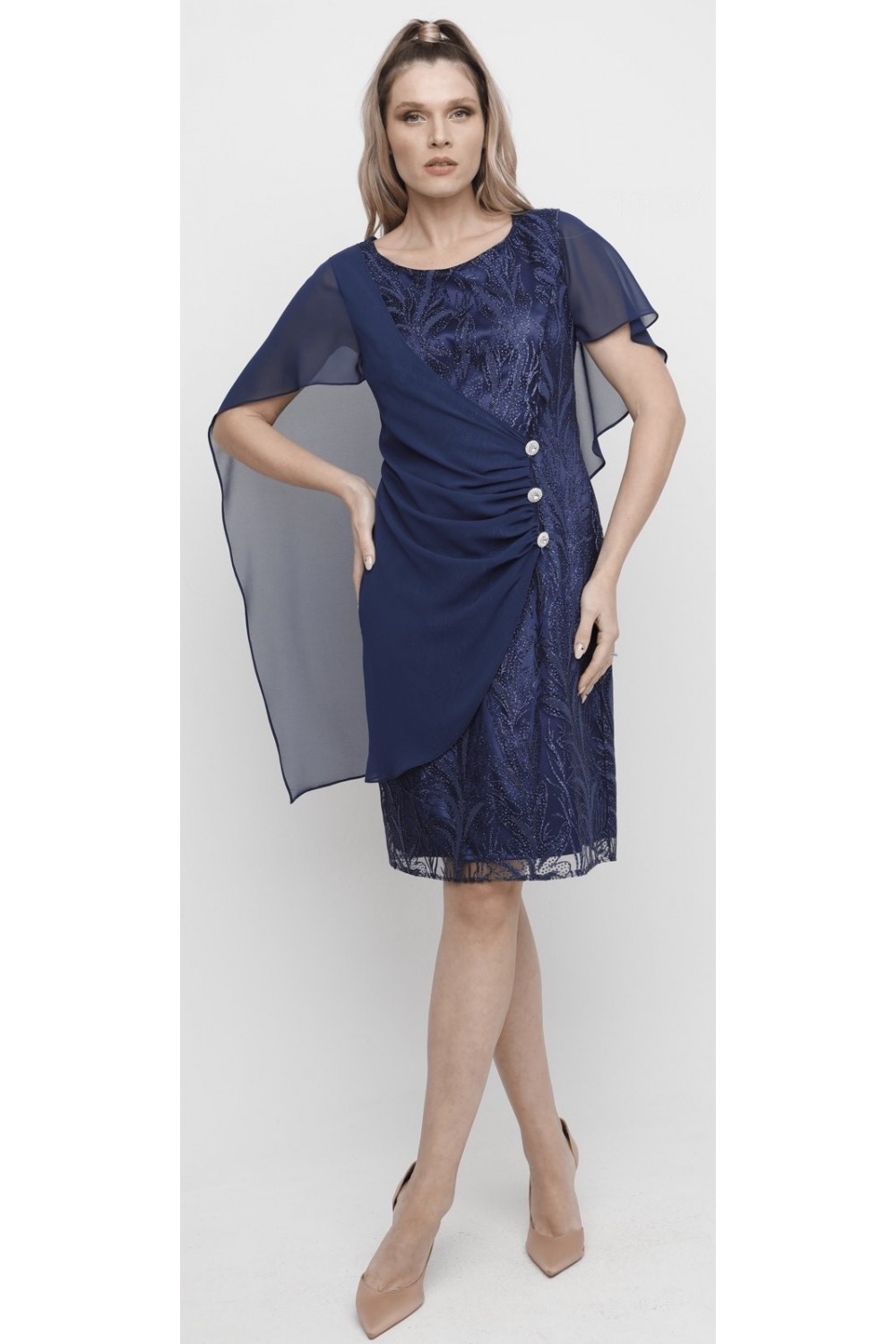 Φόρεμα δαντέλα μπλε με πανό Φορέματα