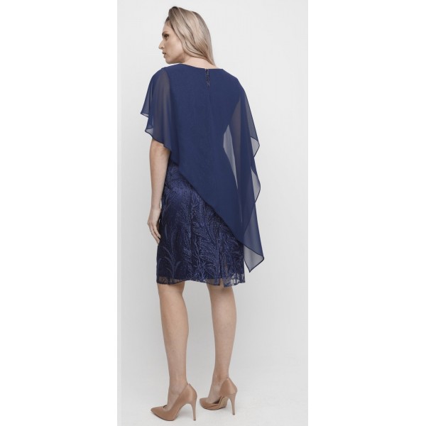 Φόρεμα δαντέλα μπλε με πανό Φορέματα