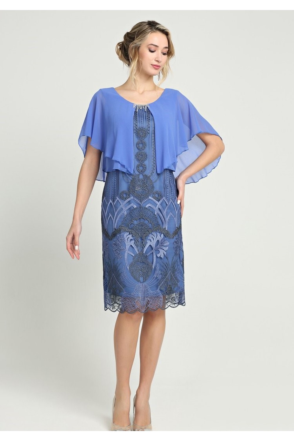 Φόρεμα γαλάζιο δαντέλα με ενσωματωμένο μπολερό  Φορέματα