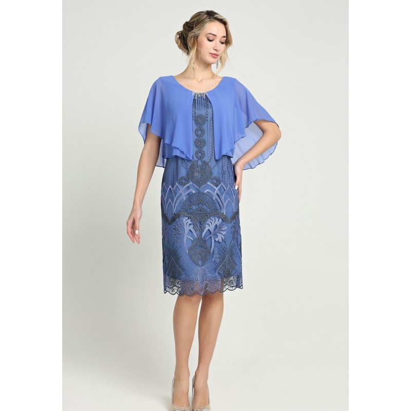 Φόρεμα γαλάζιο δαντέλα με ενσωματωμένο μπολερό 