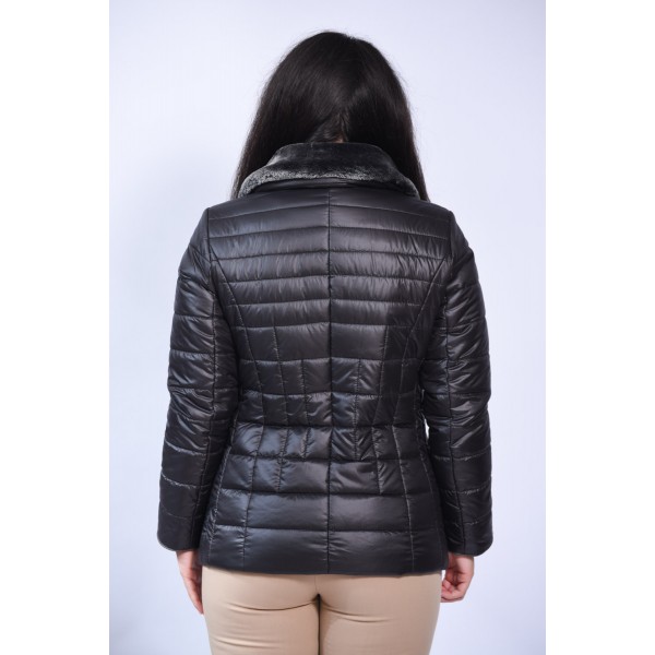 Μπουφάν MicroCoat μαύρο με γούνα γιακά Μεγάλα Μεγέθη