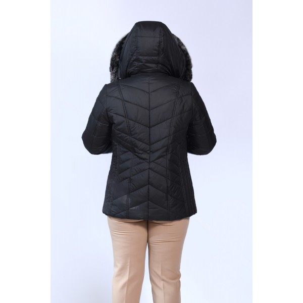 Μπουφάν MicroCoat μαύρο με κουκούλα  Μεγάλα Μεγέθη