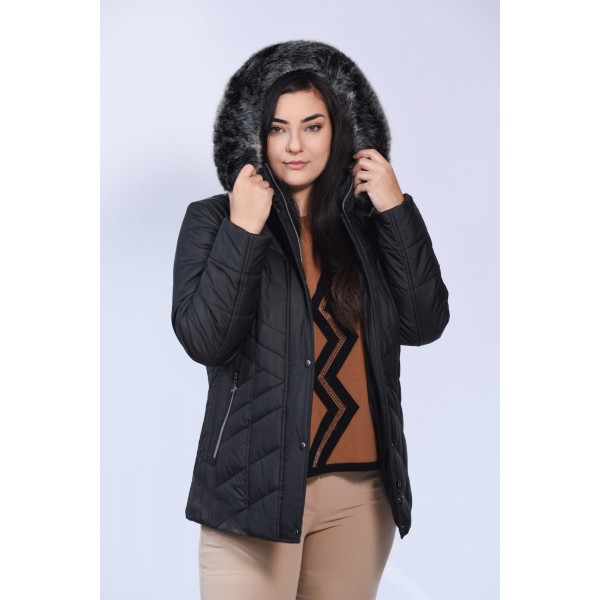 Μπουφάν MicroCoat μαύρο με κουκούλα  Μεγάλα Μεγέθη