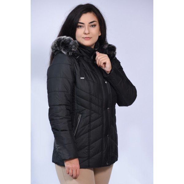 Μπουφάν MicroCoat μαύρο με κουκούλα  Μεγάλα Μεγέθη