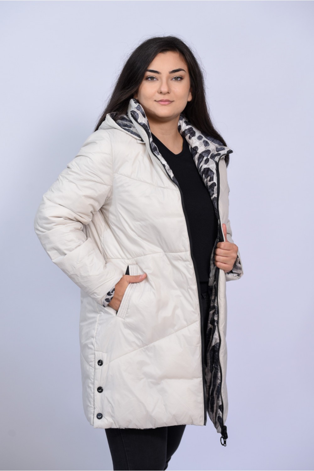 Μπουφάν εκρού-λεοπάρ (Double Face) Μπουφάν