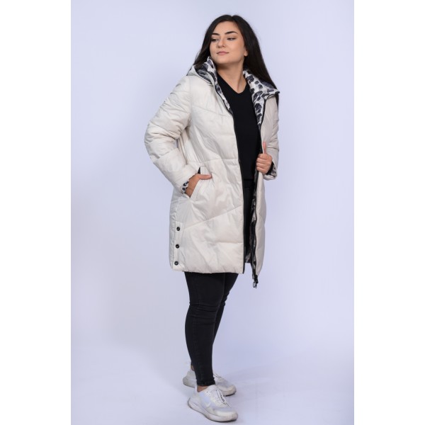 Μπουφάν εκρού-λεοπάρ (Double Face) Μπουφάν