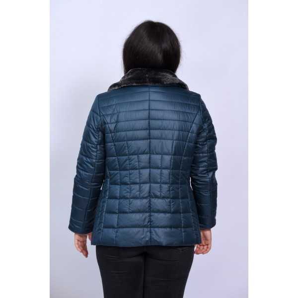 Μπουφάν MicroCoat πετρόλ με γούνα γιακά Μεγάλα Μεγέθη