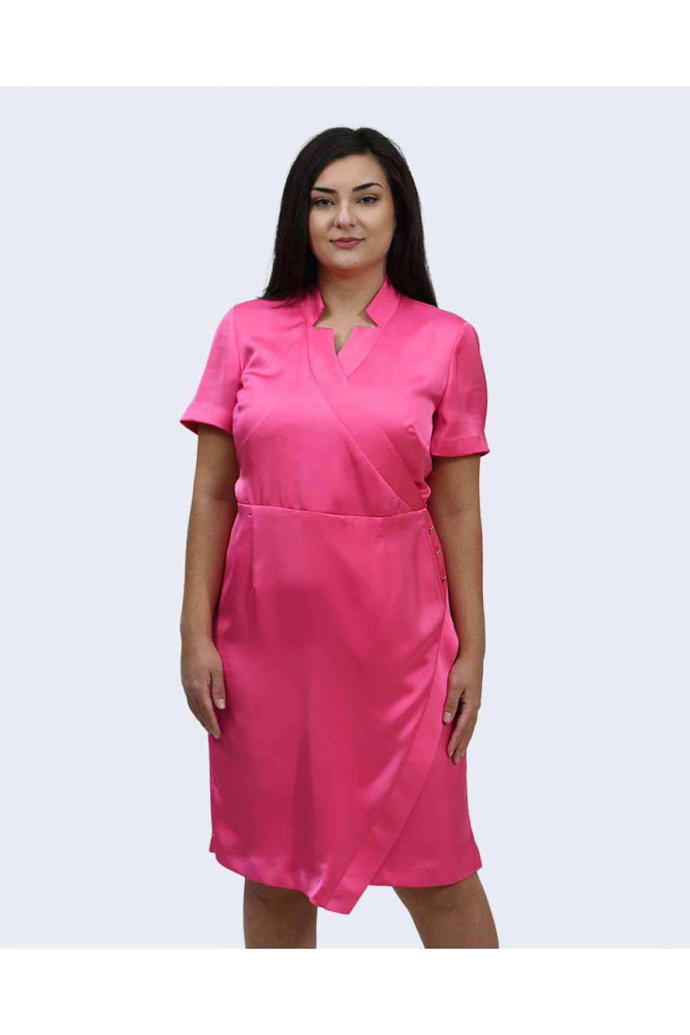 Φόρεμα φούξια με χρυσά κουμπιά Φορέματα