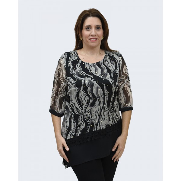 Μπλούζα εμπριμέ γκρι με χρυσές λεπτομέρειες Μπλούζες