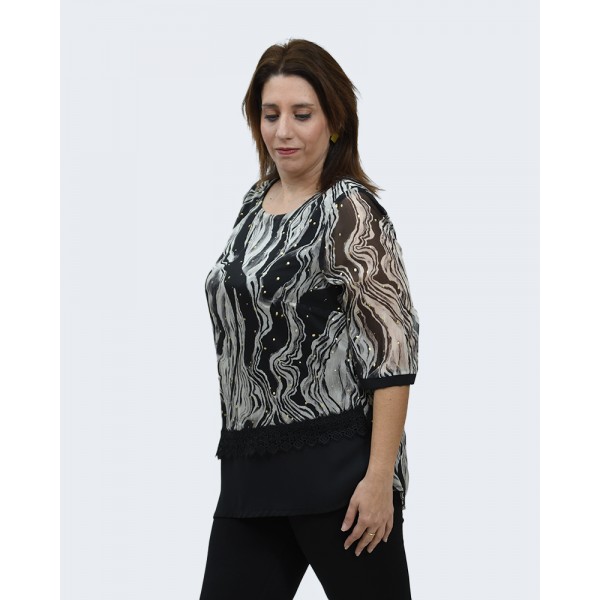 Μπλούζα εμπριμέ γκρι με χρυσές λεπτομέρειες Μπλούζες