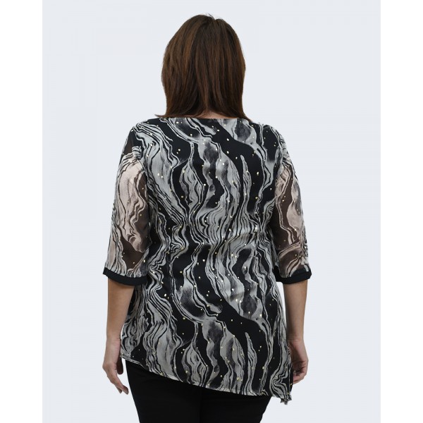 Μπλούζα εμπριμέ γκρι με χρυσές λεπτομέρειες Μπλούζες