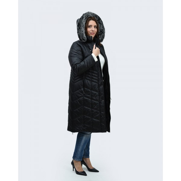Μπουφάν MicroCoat μαύρο μακρύ με γούνα  Μπουφάν