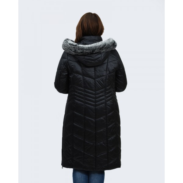 Μπουφάν MicroCoat μαύρο μακρύ με γούνα  Μπουφάν