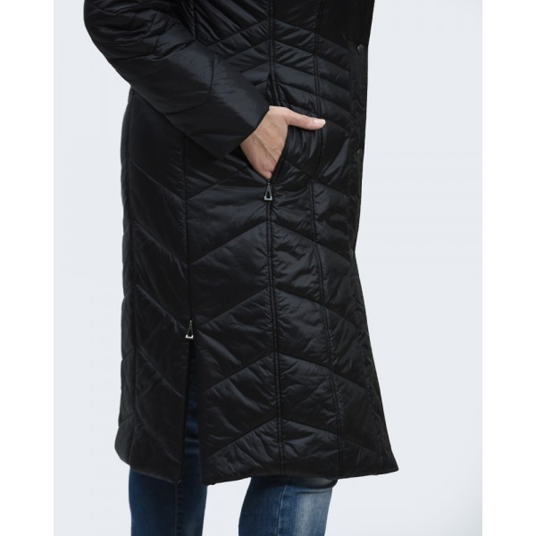 Μπουφάν MicroCoat μαύρο μακρύ με γούνα  Μπουφάν