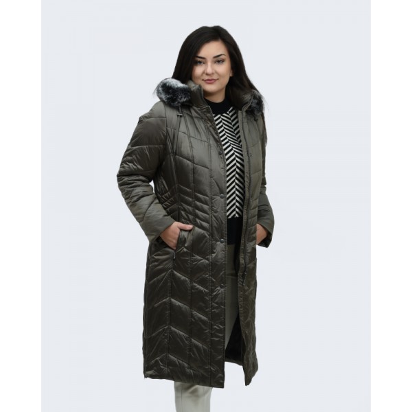 Μπουφάν MicroCoat λαδί μακρύ με γούνα Μπουφάν