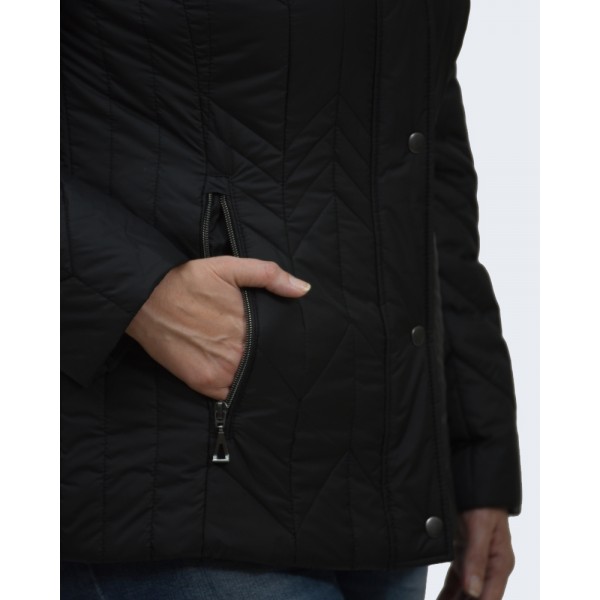 Μπουφάν MicroCoat μαύρο με γιακά γούνα Μπουφάν