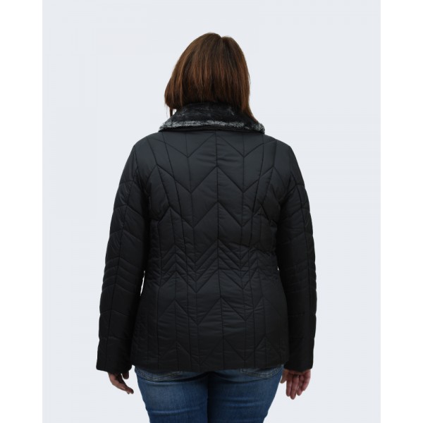 Μπουφάν MicroCoat μαύρο με γιακά γούνα Μπουφάν