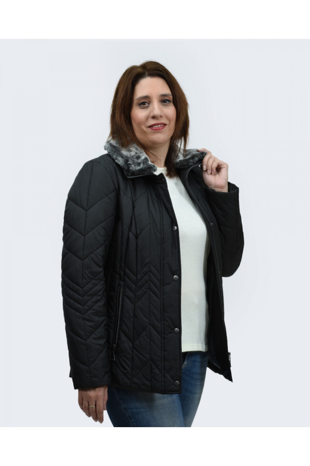 Μπουφάν MicroCoat μαύρο με γιακά γούνα Μπουφάν