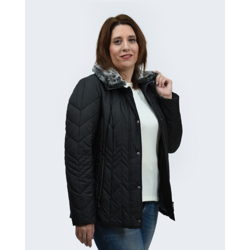 Μπουφάν MicroCoat μαύρο με γιακά γούνα