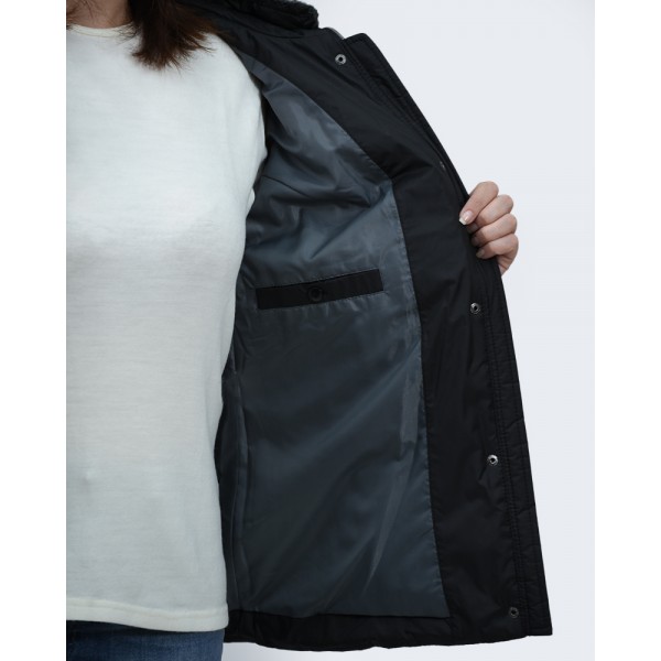 Μπουφάν MicroCoat μαύρο με γιακά γούνα Μπουφάν