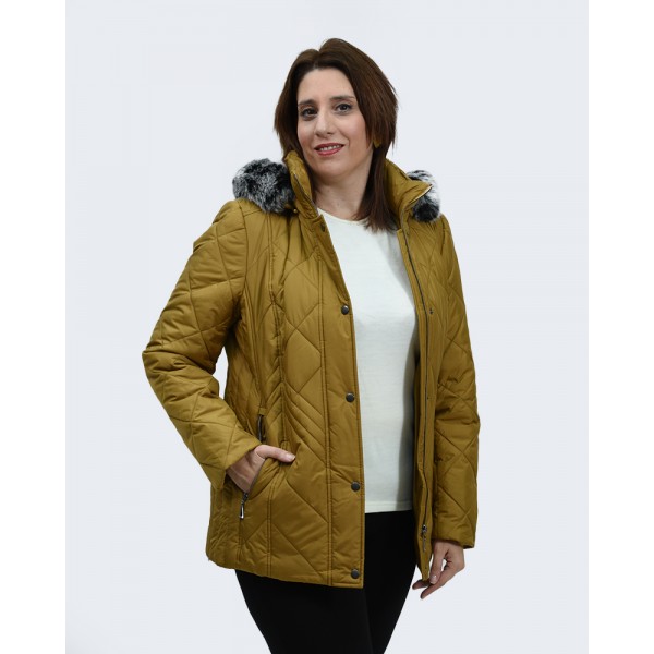 Μπουφάν MicroCoat μουσταρδί με κουκούλα Μπουφάν