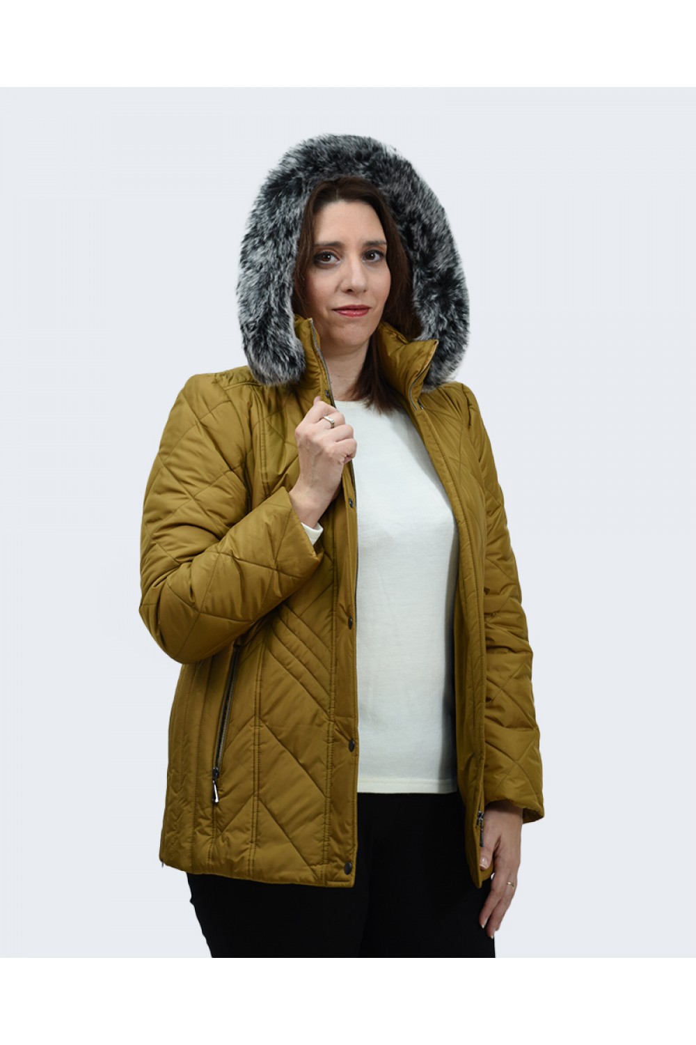 Μπουφάν MicroCoat μουσταρδί με κουκούλα Μπουφάν