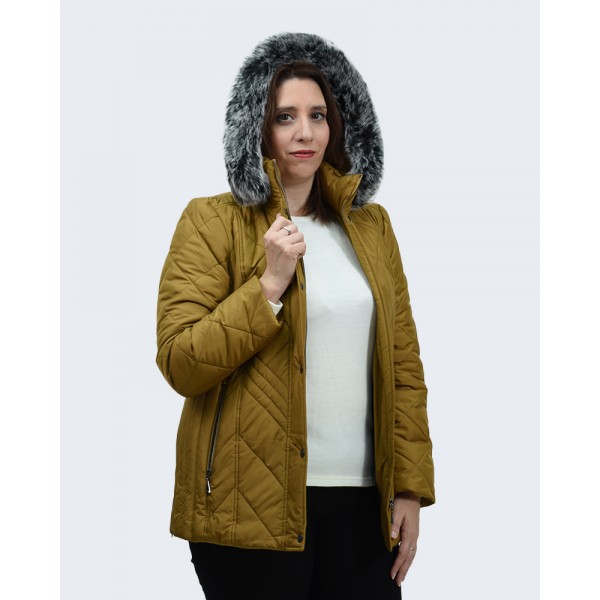 Μπουφάν MicroCoat μουσταρδί με κουκούλα Μπουφάν