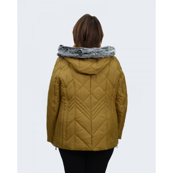 Μπουφάν MicroCoat μουσταρδί με κουκούλα Μπουφάν