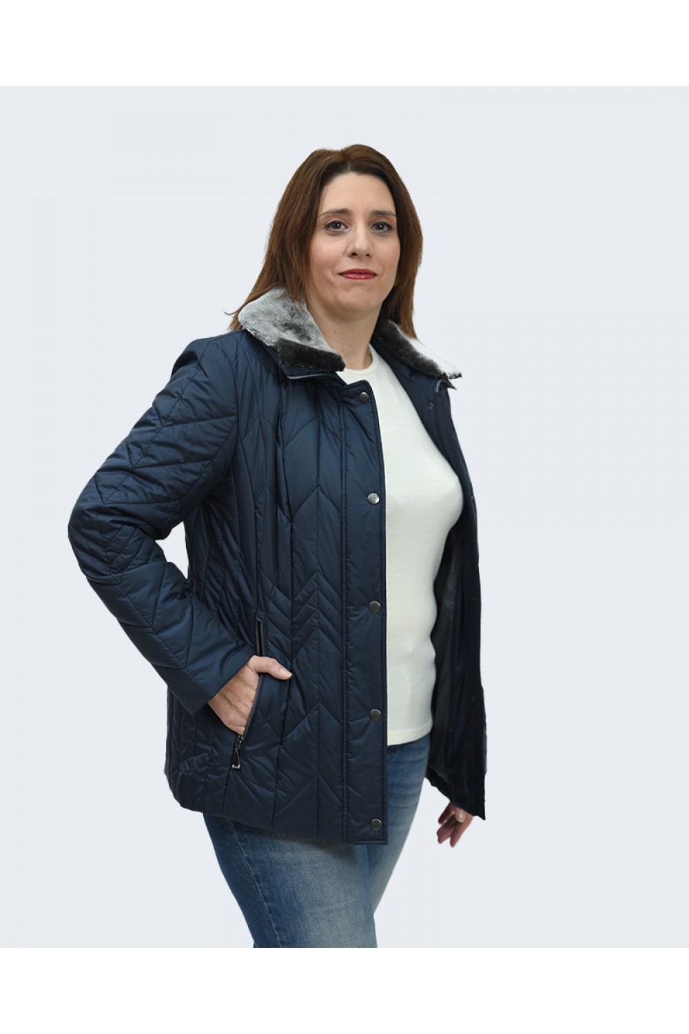 Μπουφάν MicroCoat μπλε με γούνα γιακά Μπουφάν