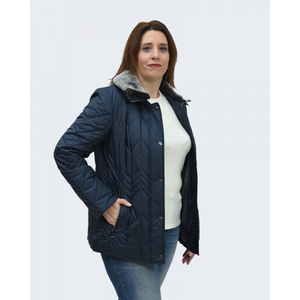 Μπουφάν MicroCoat μπλε με γούνα γιακά Μπουφάν