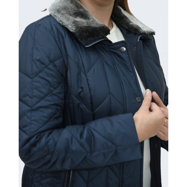 Μπουφάν MicroCoat μπλε με γούνα γιακά Μπουφάν