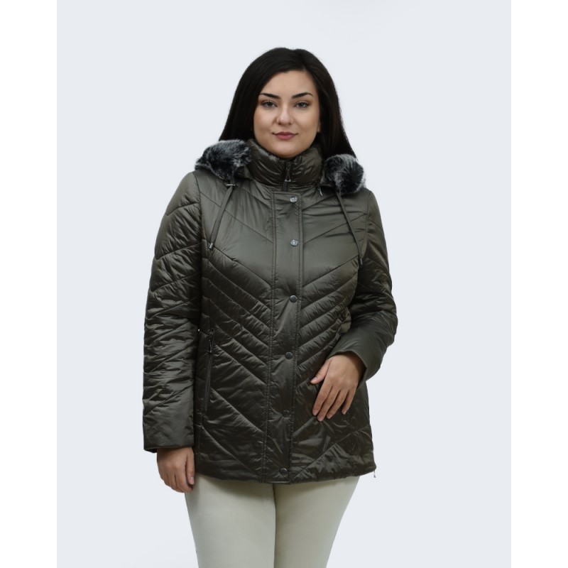 Μπουφάν MicroCoat με κουκούλα λαδί