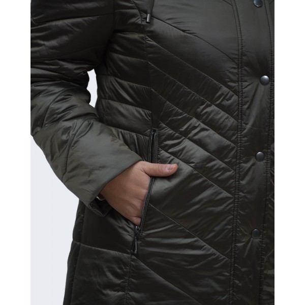 Μπουφάν MicroCoat με κουκούλα λαδί Μπουφάν