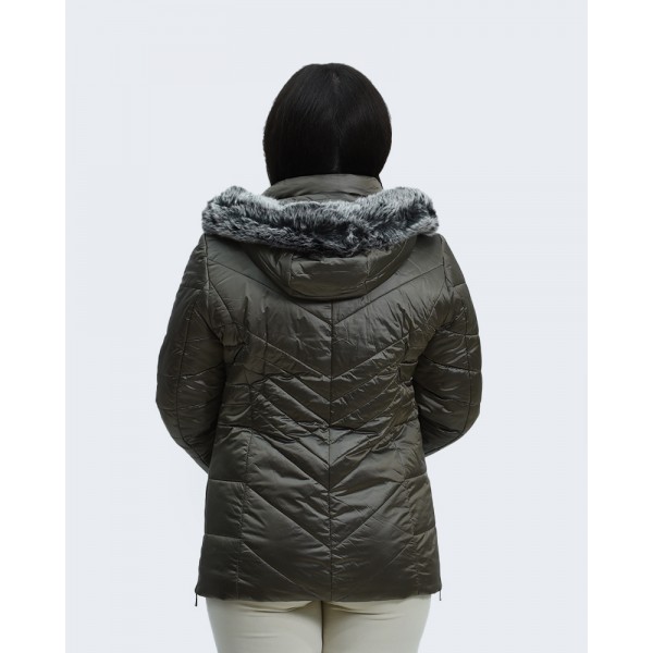 Μπουφάν MicroCoat με κουκούλα λαδί Μπουφάν