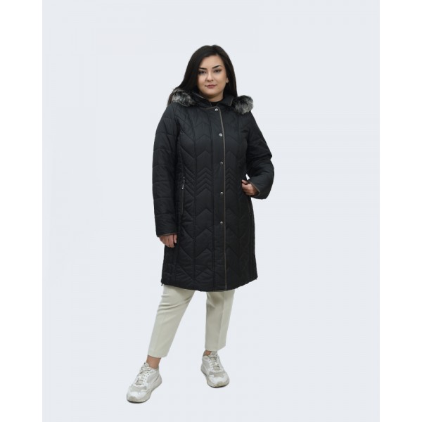 MicroCoat μπουφάν μακρύ μαύρο με γούνα Μπουφάν