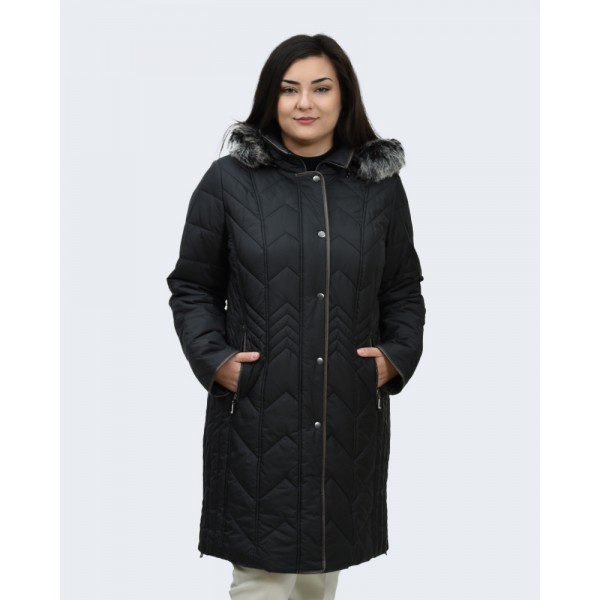 MicroCoat μπουφάν μακρύ μαύρο με γούνα Μπουφάν