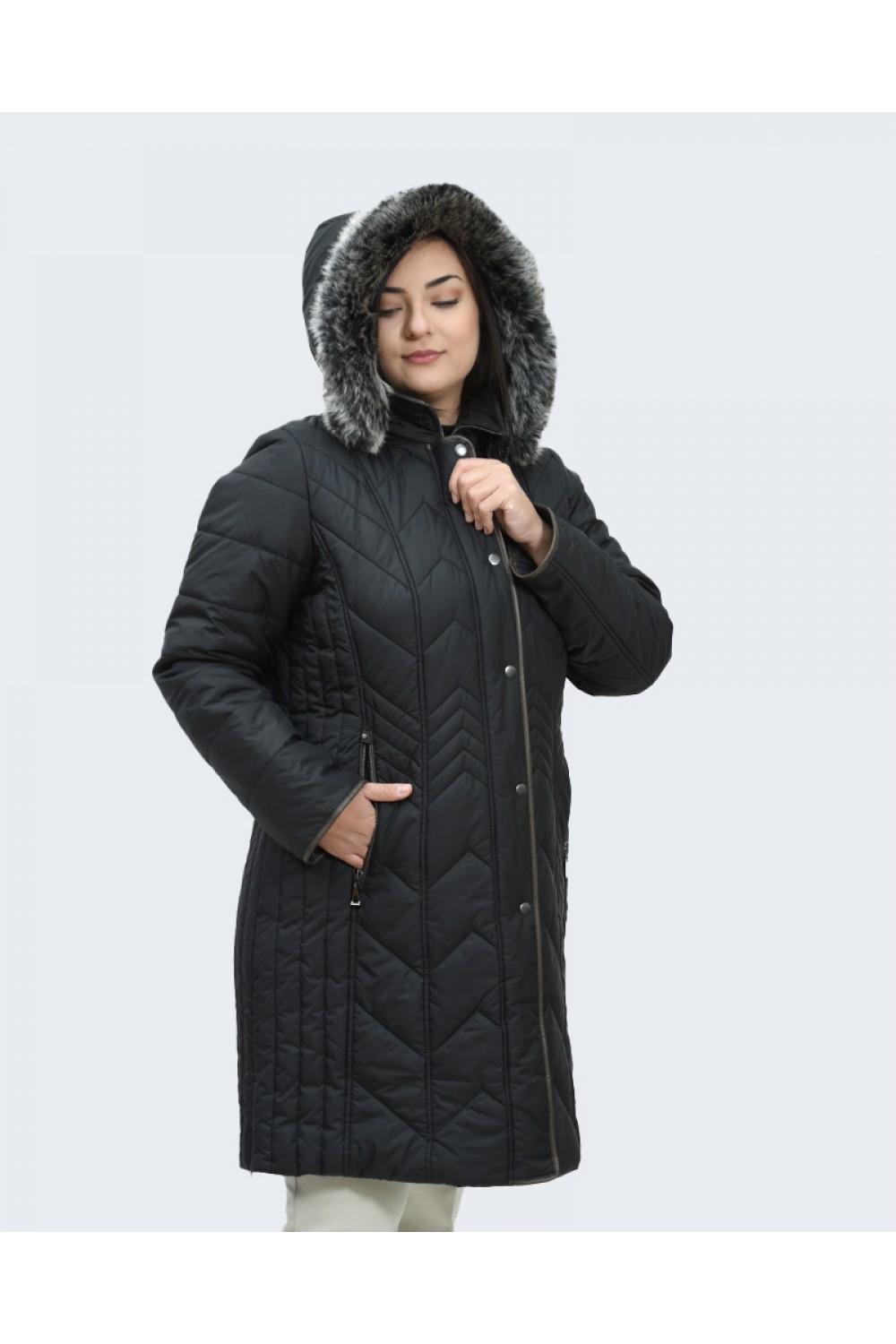 MicroCoat μπουφάν μακρύ μαύρο με γούνα Μπουφάν