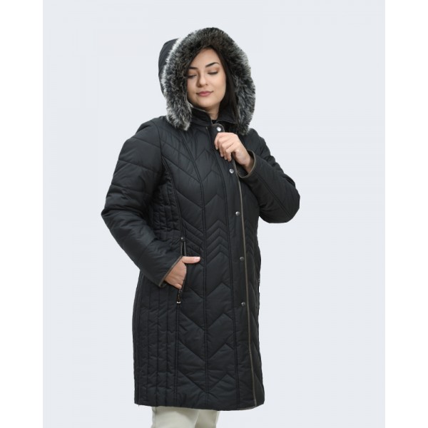 MicroCoat μπουφάν μακρύ μαύρο με γούνα Μπουφάν