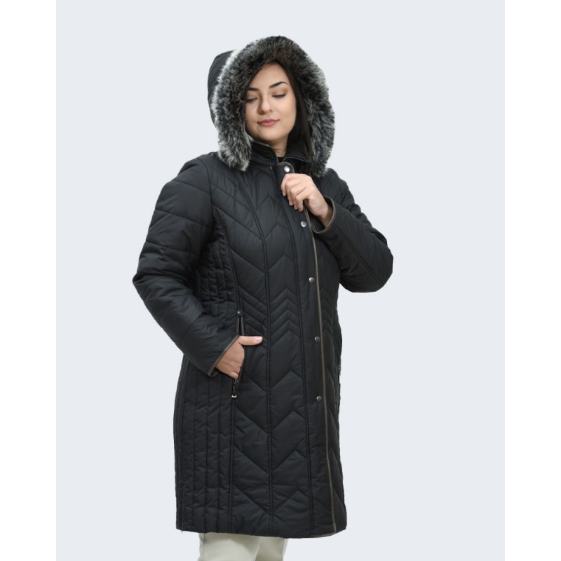 MicroCoat μπουφάν μακρύ μαύρο με γούνα Μπουφάν