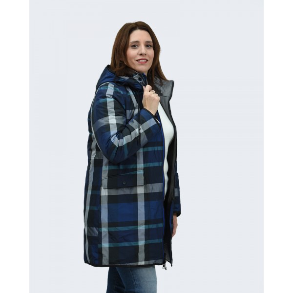 Μπουφάν γκρι-καρό (Double Face) Μπουφάν