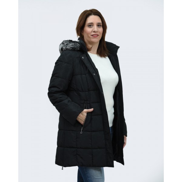 MicroCoat μπουφάν μακρύ μαύρο με λεπτομέρειες  Μπουφάν