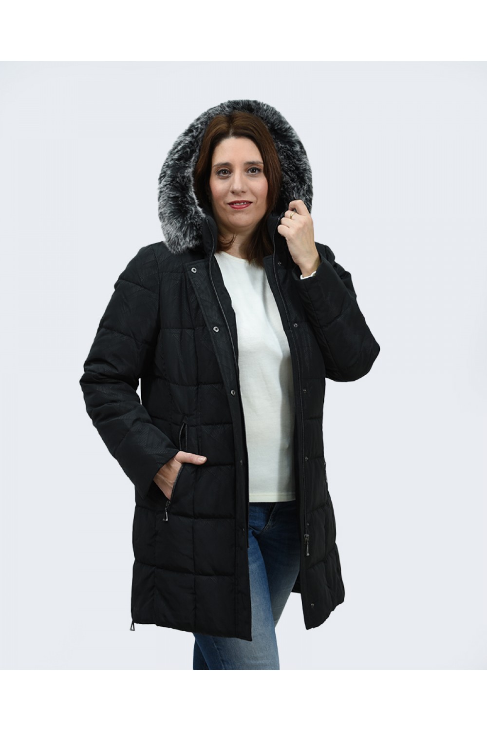 MicroCoat μπουφάν μακρύ μαύρο με λεπτομέρειες  Μπουφάν