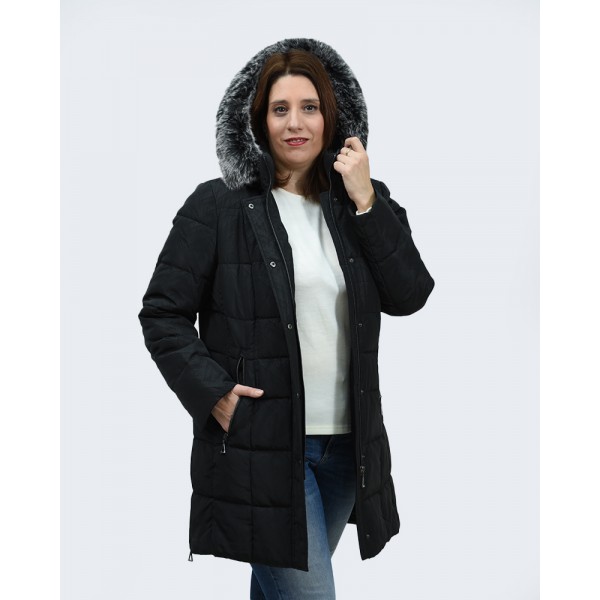 MicroCoat μπουφάν μακρύ μαύρο με λεπτομέρειες  Μπουφάν