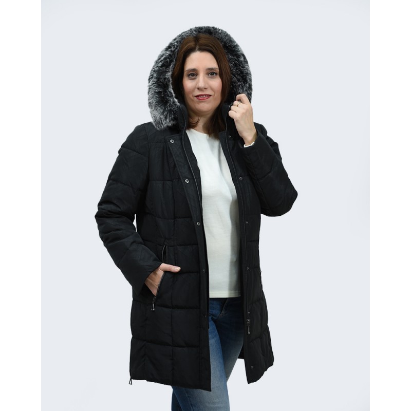 MicroCoat μπουφάν μακρύ μαύρο με λεπτομέρειες  Μπουφάν